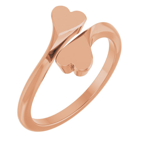 14K Rose Engravable Double Heart Bypass Ring