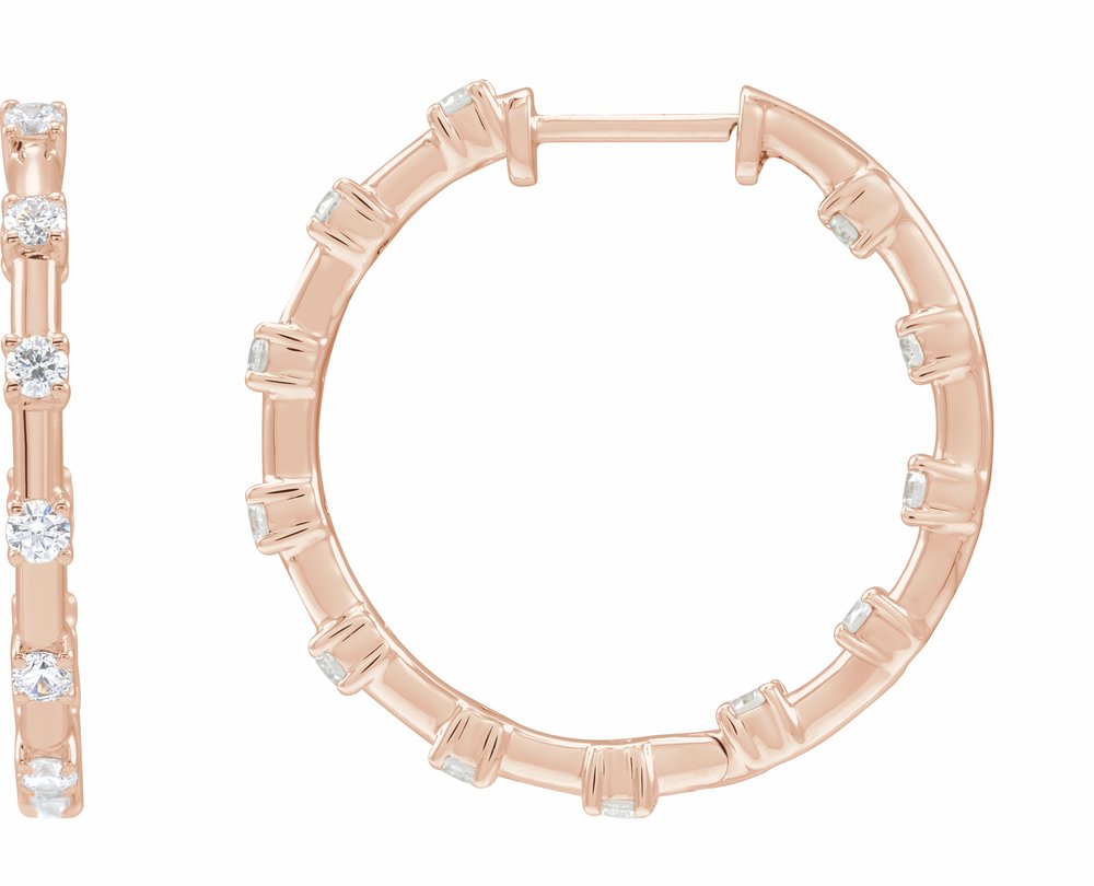 14K Rose 1 CTW Lab-Grown Diamond Inside-Outside 25.1 mm Hoop Earrings