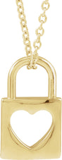 14K Yellow 13.6x9 mm Cutout Heart Lock 16-18" Necklace