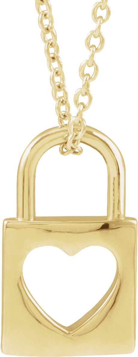 14K Yellow Gold 13.6x9 mm Cutout Heart Lock 16-18" Necklace
