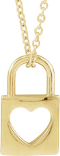 14K Yellow Gold 13.6x9 mm Cutout Heart Lock 16-18" Necklace