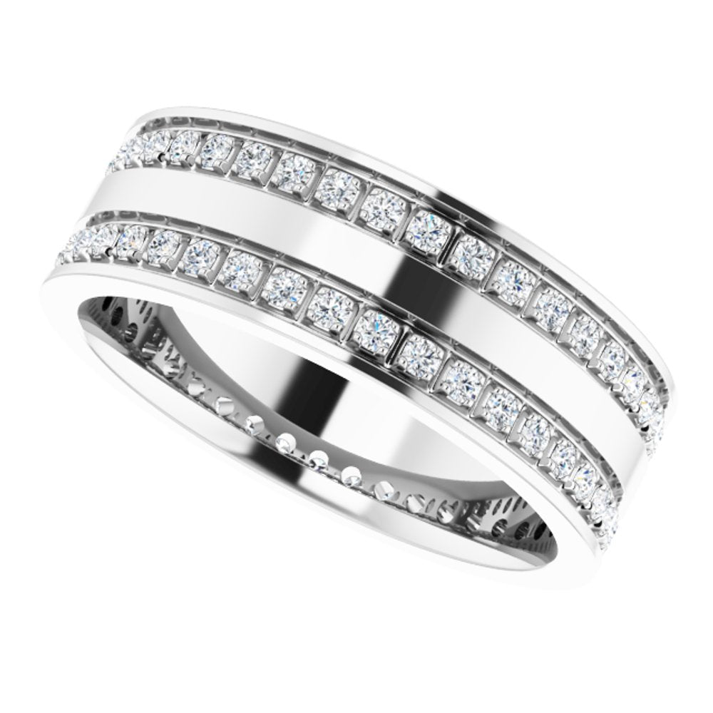 14K White 3/4 CTW Lab-Grown Diamond Double Row Accented Band