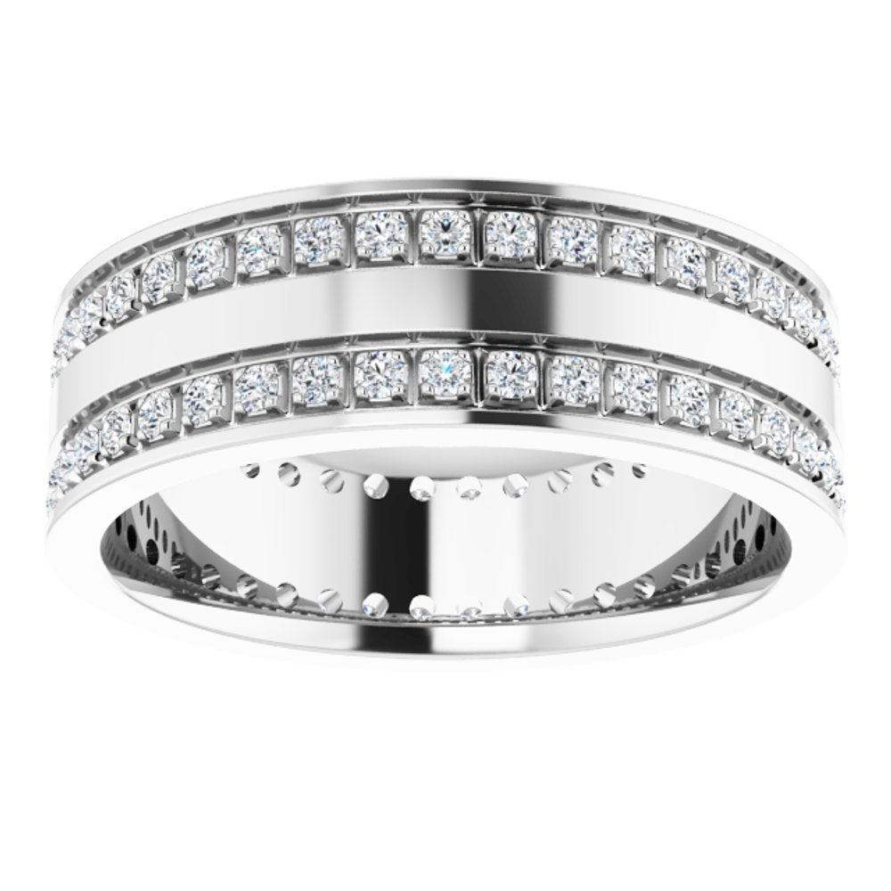 14K White 3/4 CTW Lab-Grown Diamond Double Row Accented Band