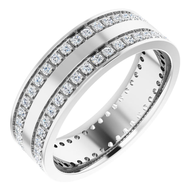 14K White Gold 3/4 CTW Lab-Grown Diamond Double Row Accented Band Size 10.5