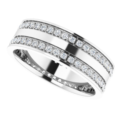 14K White Gold 3/4 CTW Lab-Grown Diamond Double Row Accented Band Size 10.5
