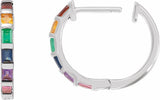 14K White Natural Multi-Gemstone Rainbow Hoop Earrings