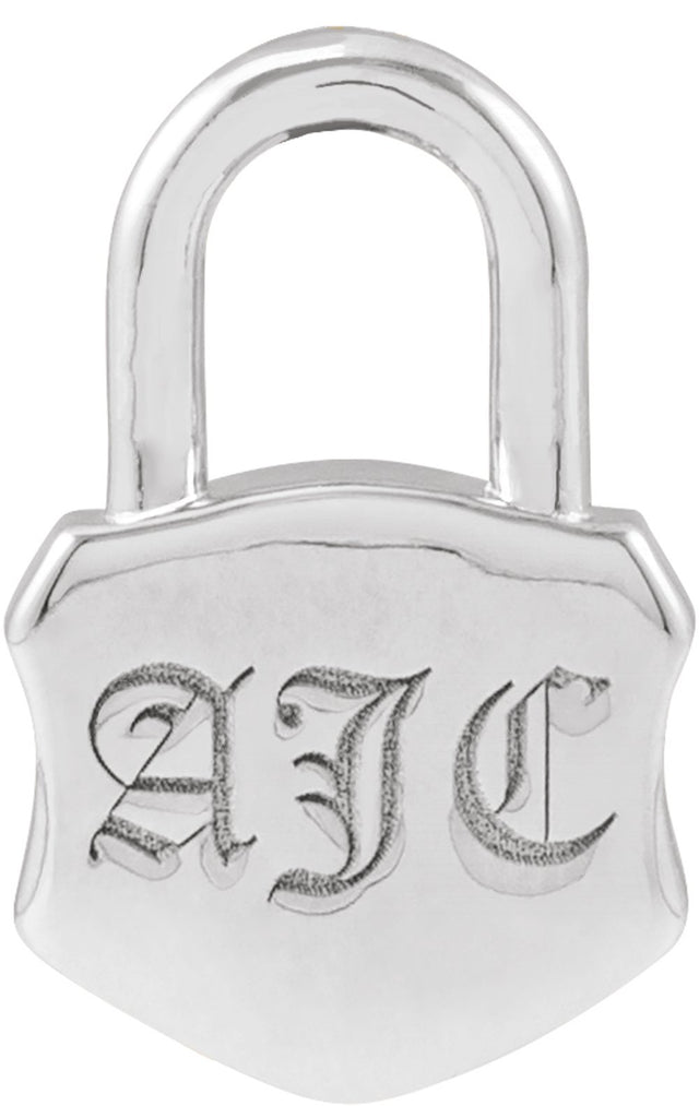 Sterling Silver 15.3x10.1 mm Engravable Lock Pendant