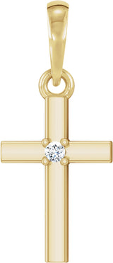 14K Yellow .015 CT Natural Diamond Cross Pendant