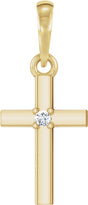 14K Yellow .015 CT Natural Diamond Cross Pendant