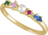 14K Yellow Cultured White Freshwater Pearl & Natural Multi-Gemstone Ring