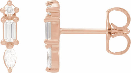 14K Rose Gold 1/6 CTW Natural Diamond Bar Earrings