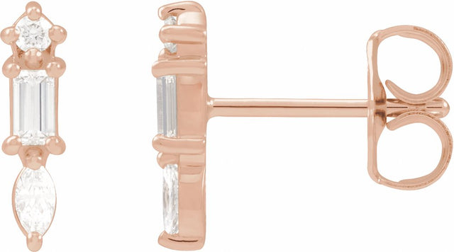 14K Rose Gold 1/6 CTW Natural Diamond Bar Earrings