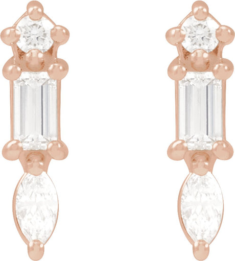 14K Rose Gold 1/6 CTW Natural Diamond Bar Earrings