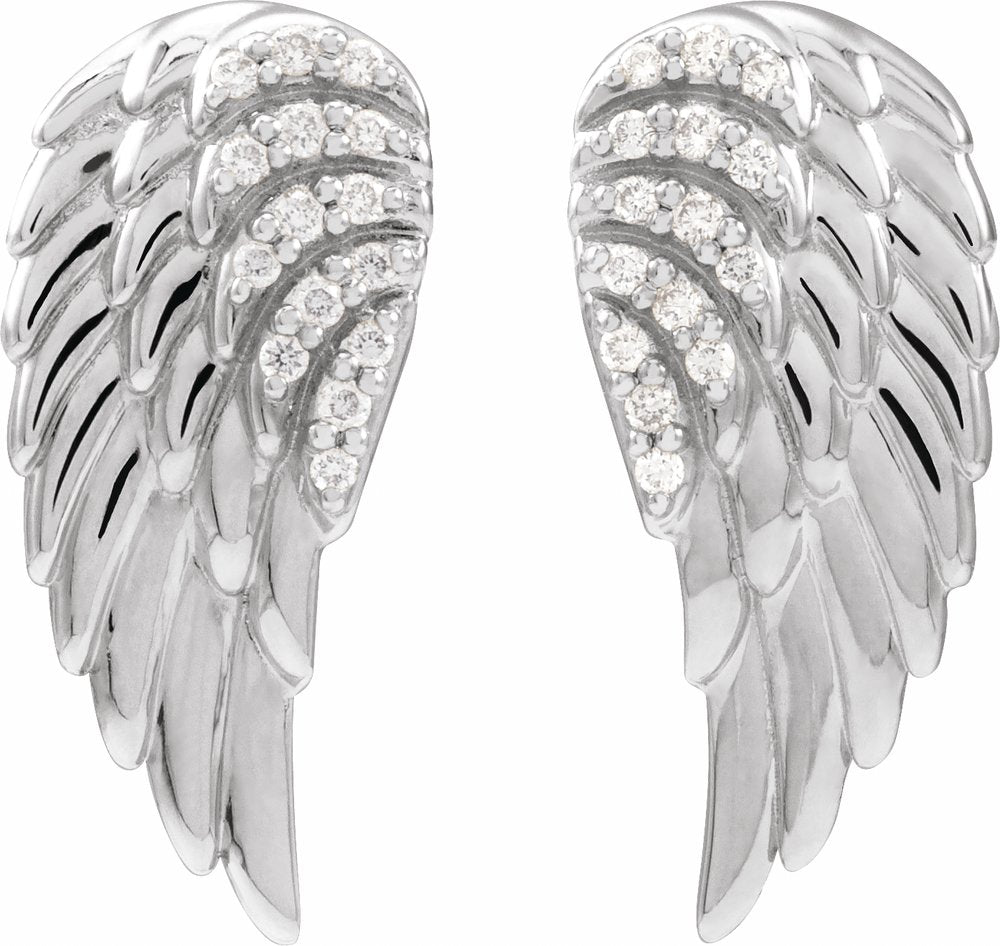 14K White .07 CTW Natural Diamond Angel Wing Earrings