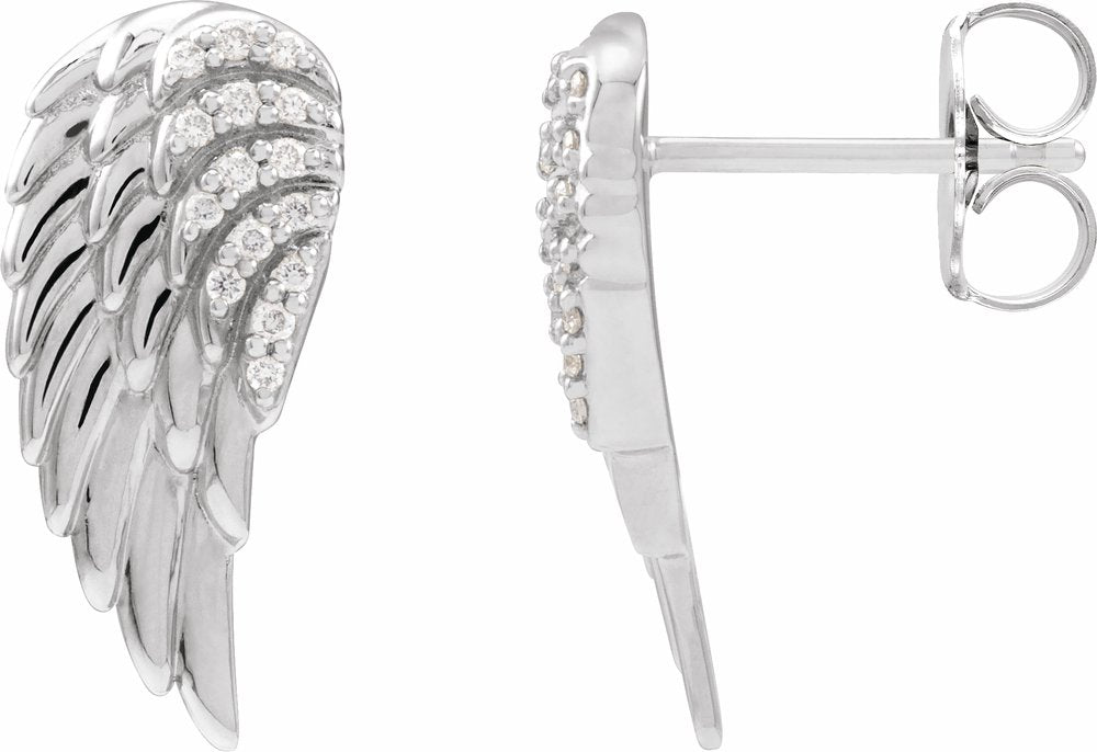 14K White .07 CTW Natural Diamond Angel Wing Earrings