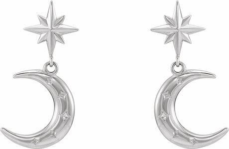 14K White Crescent Moon Earrings