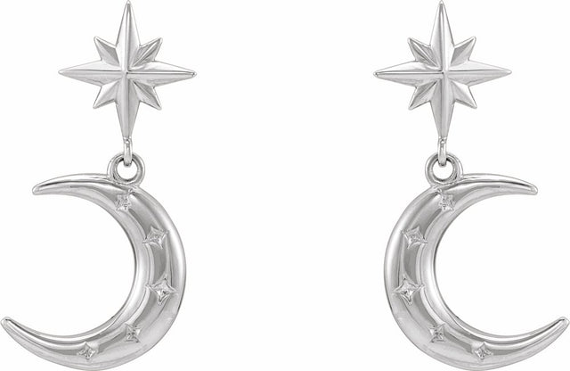 14K White Crescent Moon Earrings