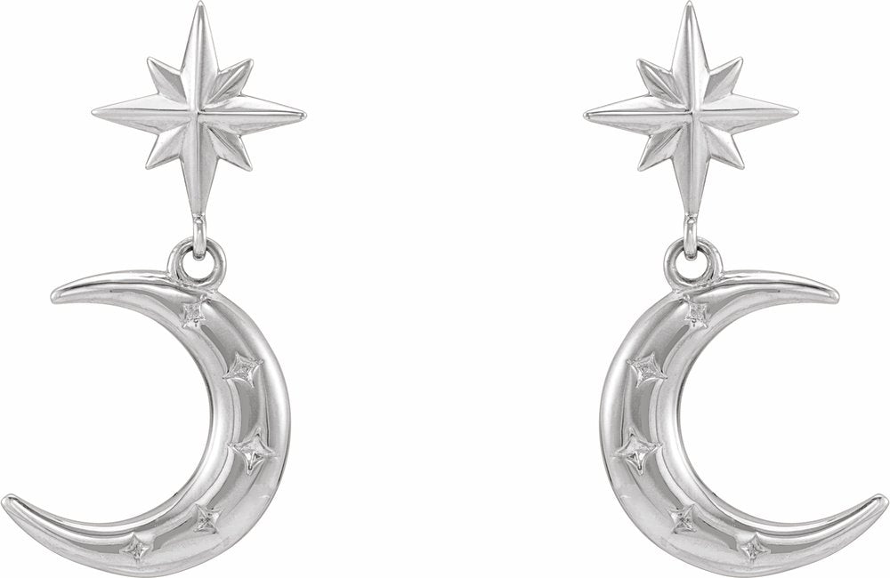 14K White Crescent Moon Earrings