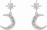 14K White Crescent Moon Earrings