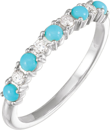 14K White Natural Turquoise & 1/8 CTW Natural Diamond Ring