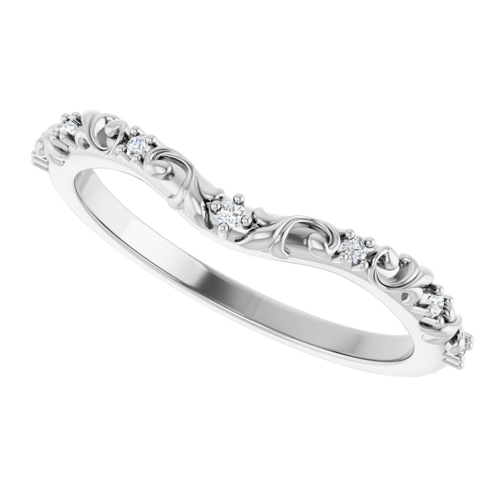 14K White Gold .05 CTW Natural Diamond Vintage-Inspired Contour Band
