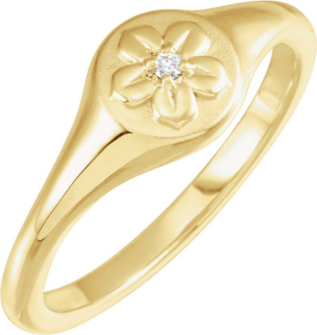 14K Yellow .015 CT Natural Diamond Floral Ring