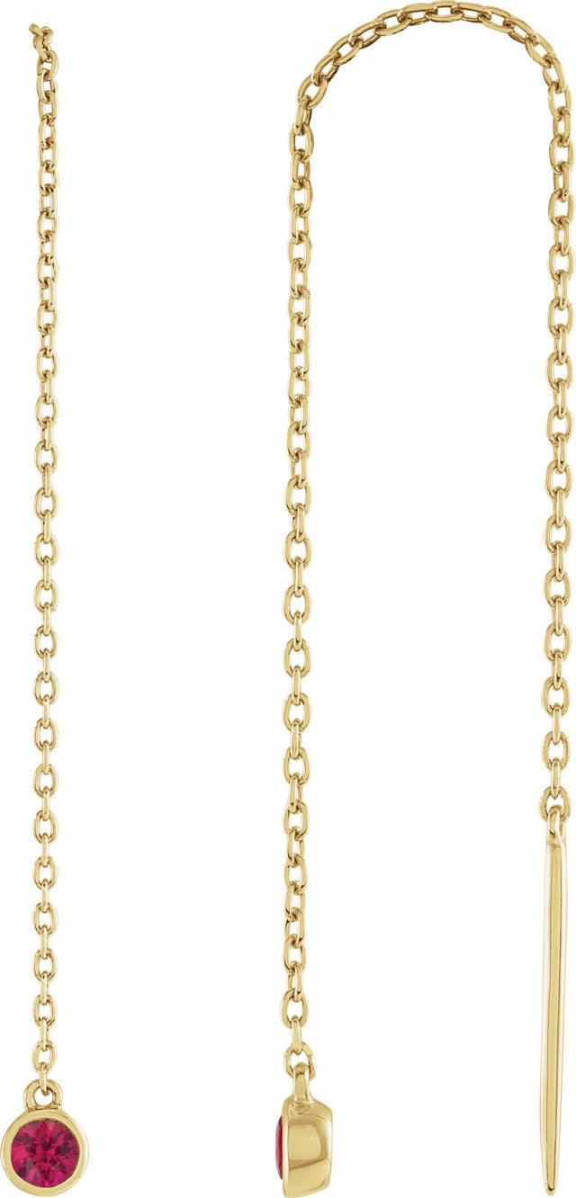 14K Yellow Natural Ruby Chain Earrings