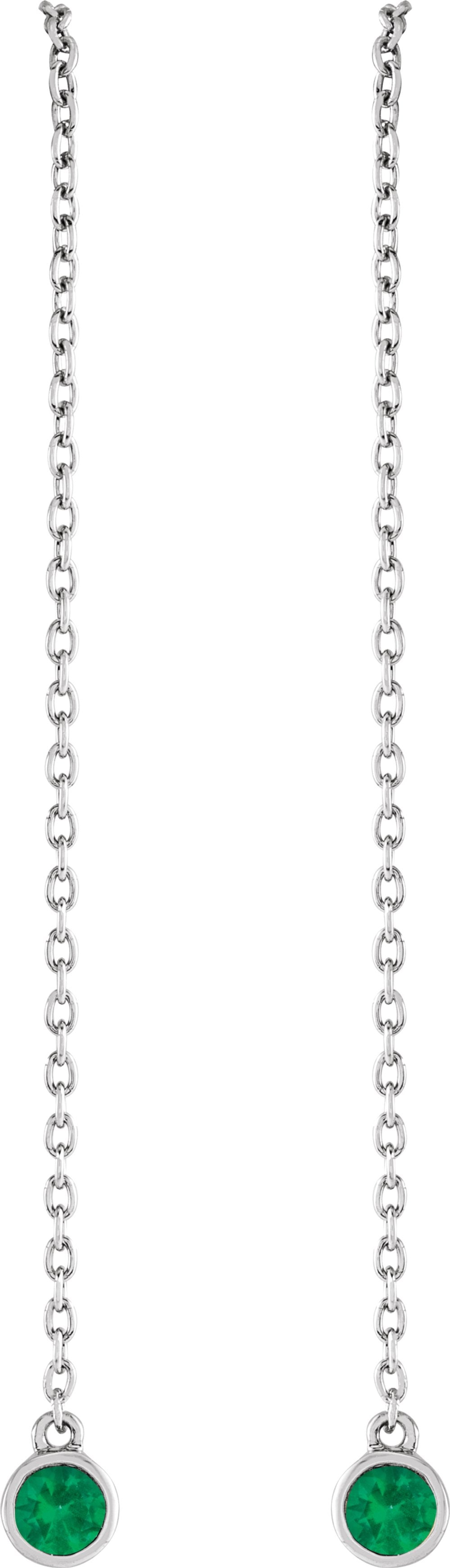 14K White Natural Emerald Chain Earrings