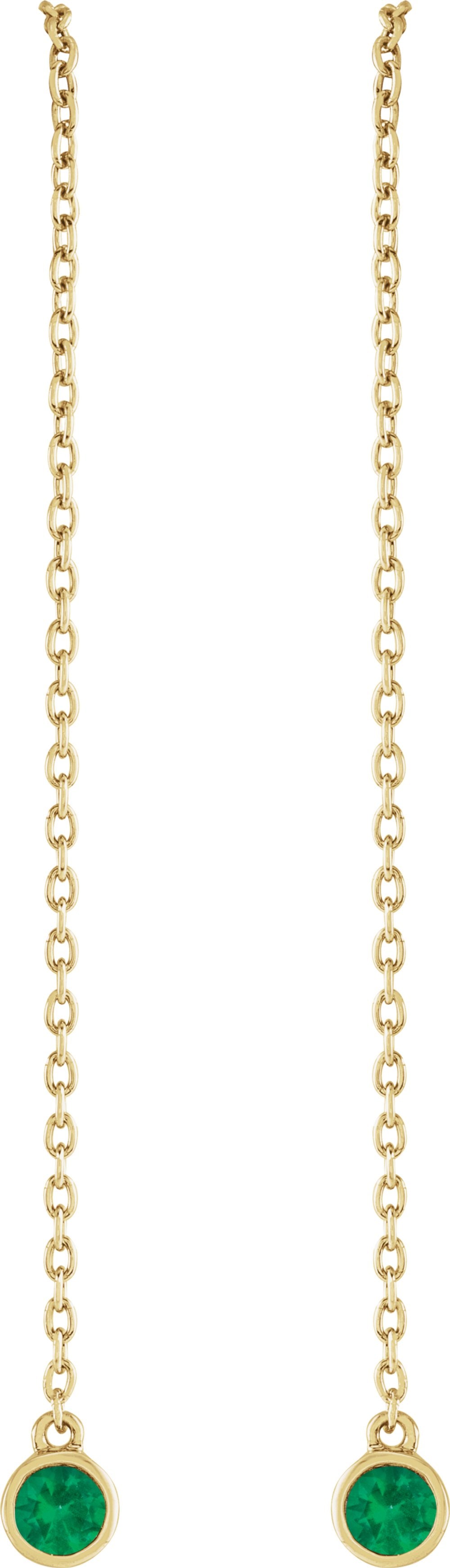 14K Yellow Natural Emerald Chain Earrings