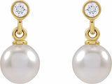 14K Yellow Cultured White Akoya Pearl & .06 CTW Natural Diamond Earrings