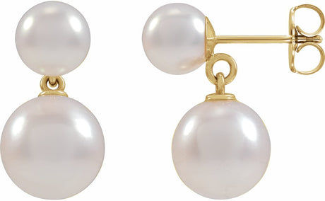 14K Yellow Cultured White Freshwater Pearl Earrings