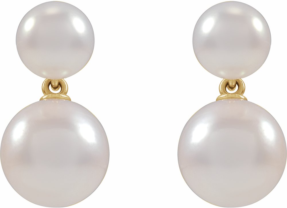 14K Yellow Cultured White Freshwater Pearl Earrings