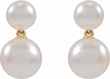 14K Yellow Cultured White Freshwater Pearl Earrings