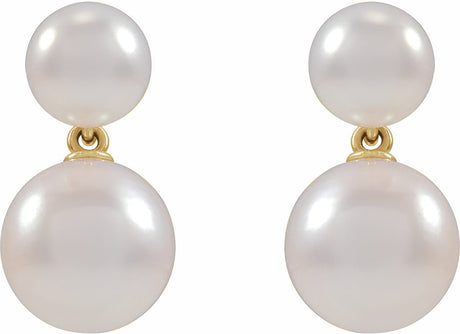 14K Yellow Cultured White Freshwater Pearl Earrings