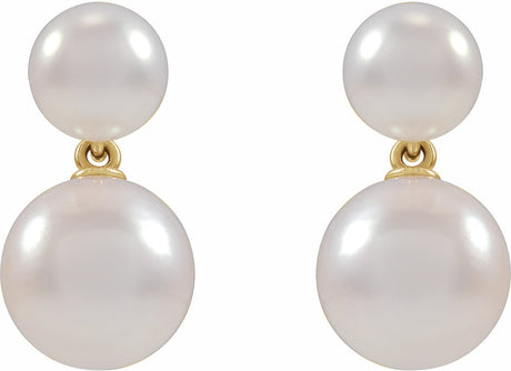 14K Yellow Gold Cultured White Freshwater Pearl Earrings