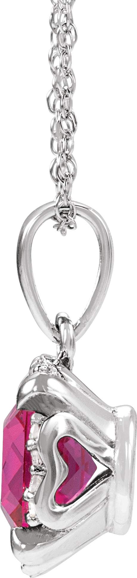 14K White Gold Lab-Grown Ruby & .04 CTW Natural Diamond 18" Necklace