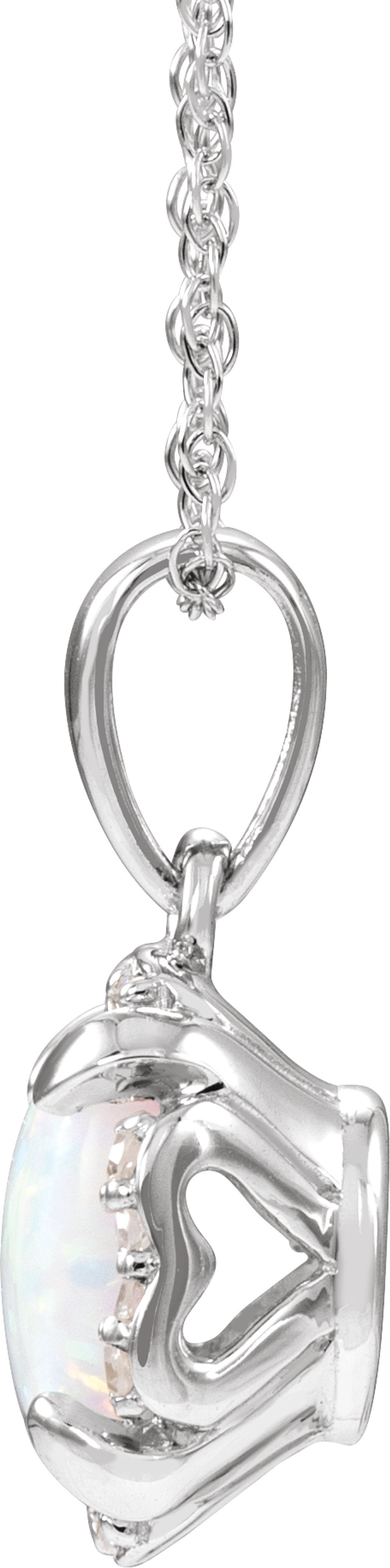 14K White Gold Lab-Grown White Opal & .04 CTW Natural Diamond 18" Necklace