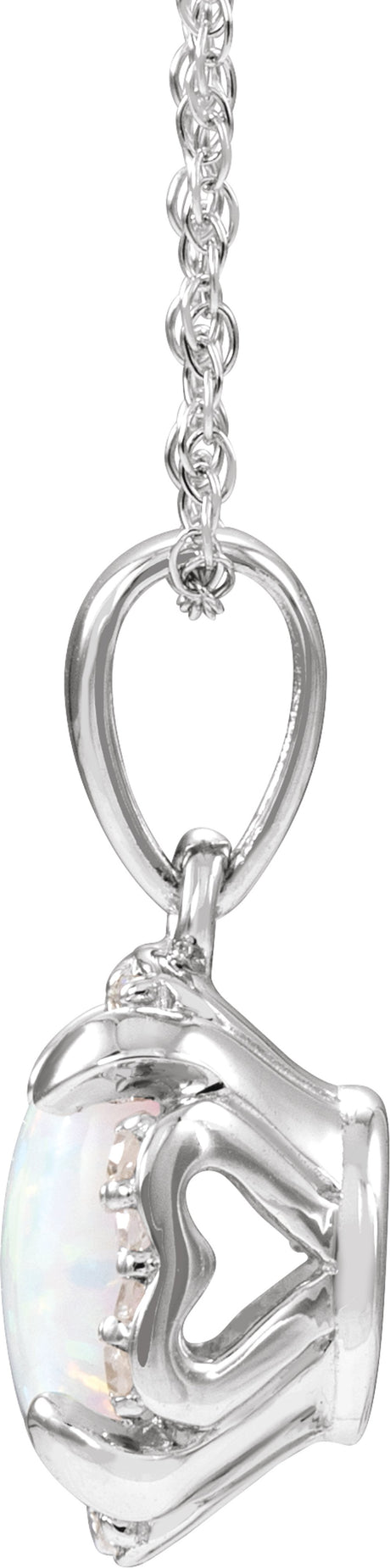 14K White Gold Lab-Grown White Opal & .04 CTW Natural Diamond 18" Necklace