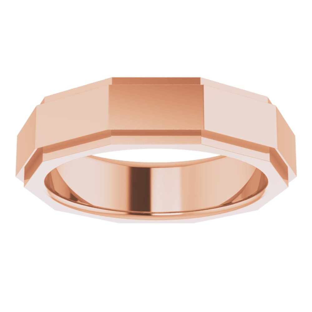 10K Rose 6 mm Stepped-Edge Geometric Half Round Band Size 10.5