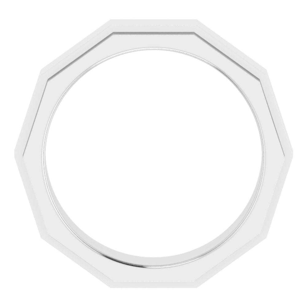 14K White 6 mm Stepped-Edge Geometric Half Round Band Size 10