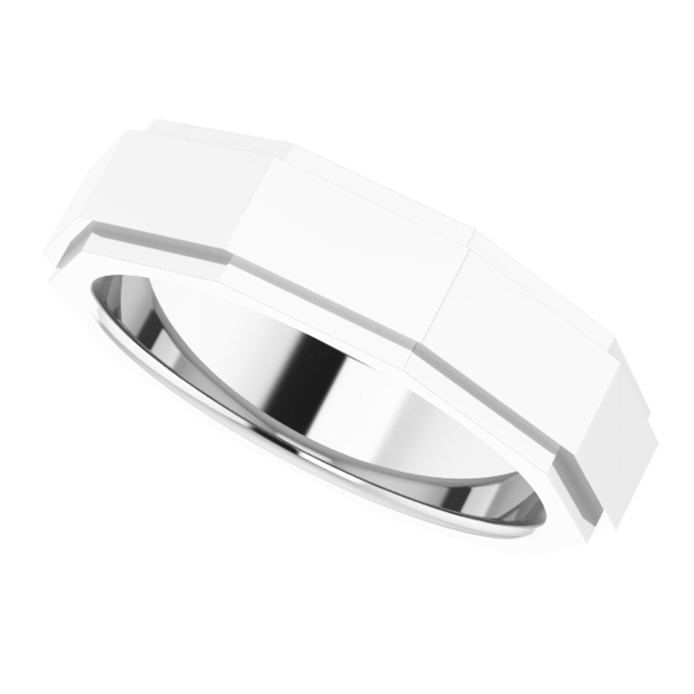14K White 6 mm Stepped-Edge Geometric Half Round Band Size 10