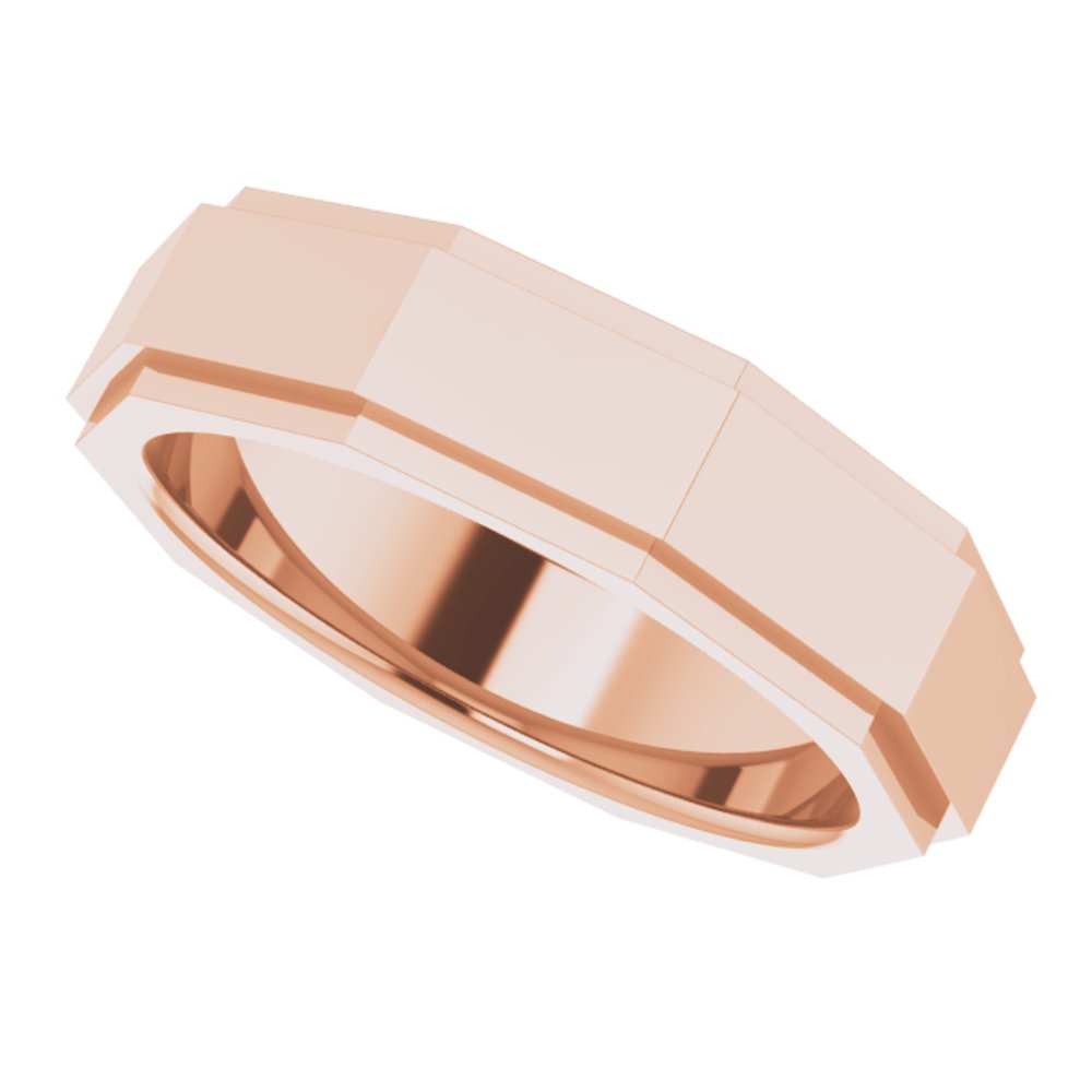 10K Rose 6 mm Stepped-Edge Geometric Half Round Band Size 10.5