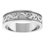 10K White Gold 6 mm Milgrain Sculptural Flat Band Size 10