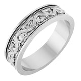 10K White Gold 6 mm Milgrain Sculptural Flat Band Size 10