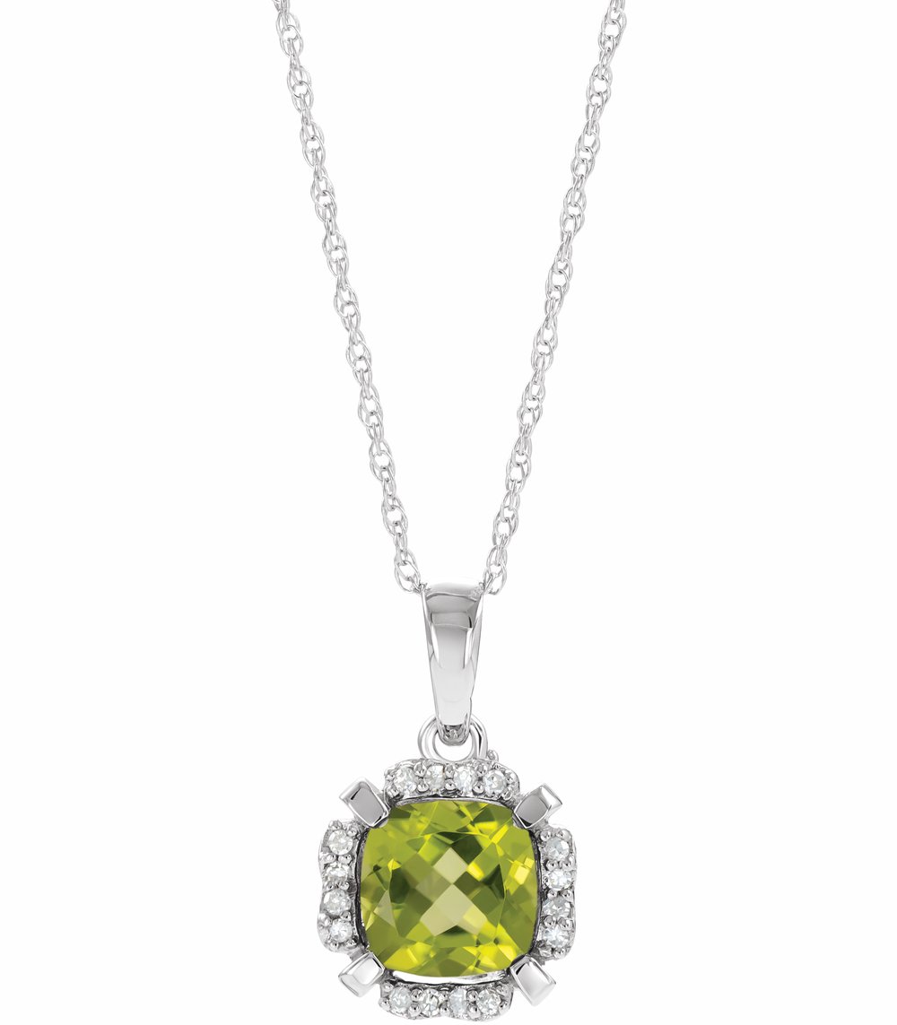 14K White Natural Peridot & .04 CTW Natural Diamond 18" Necklace