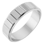 14K White Gold 6 mm Chevron Grooved Flat Band Size 10