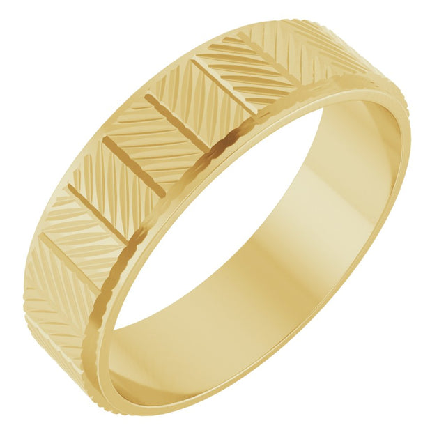 14K Yellow Gold 6 mm Chevron Grooved Flat Band Size 8