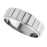 14K White Gold 6 mm Chevron Grooved Flat Band Size 10