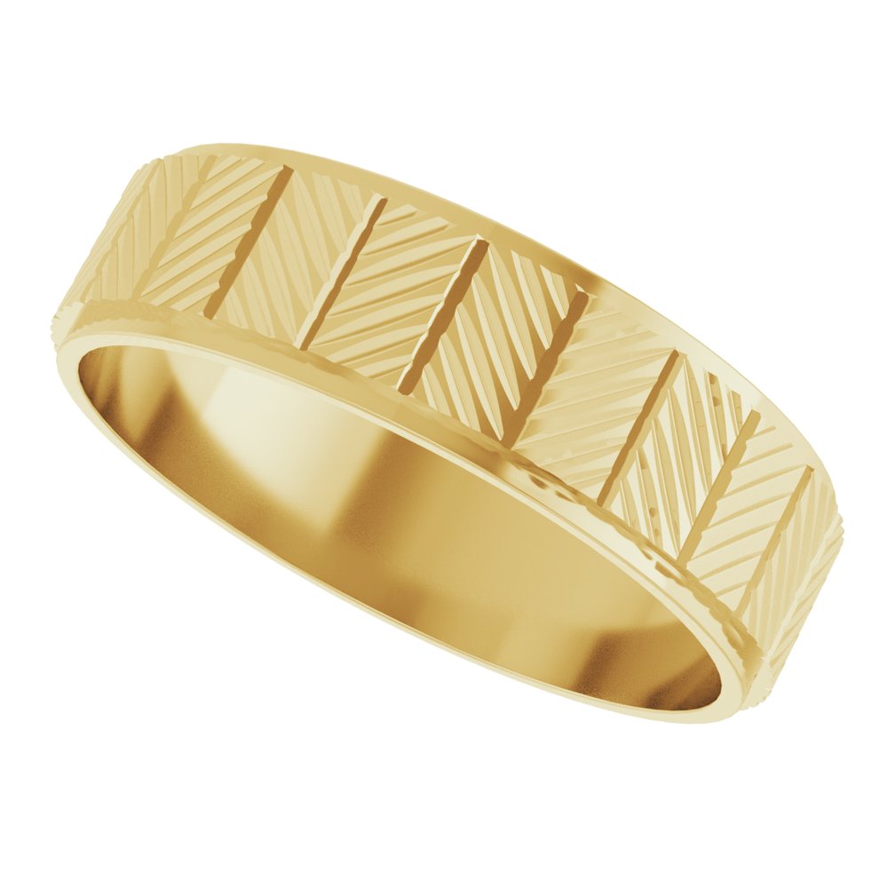 14K Yellow Gold 6 mm Chevron Grooved Flat Band Size 8