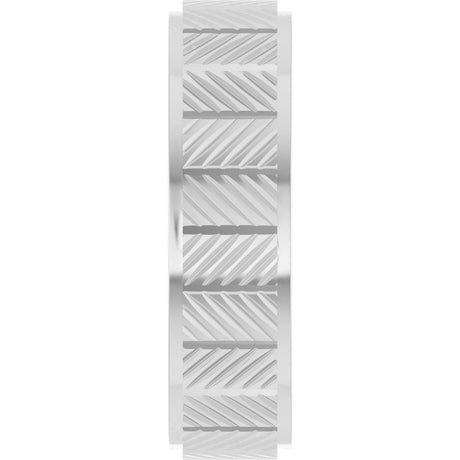 14K White Gold 6 mm Chevron Grooved Flat Band Size 10